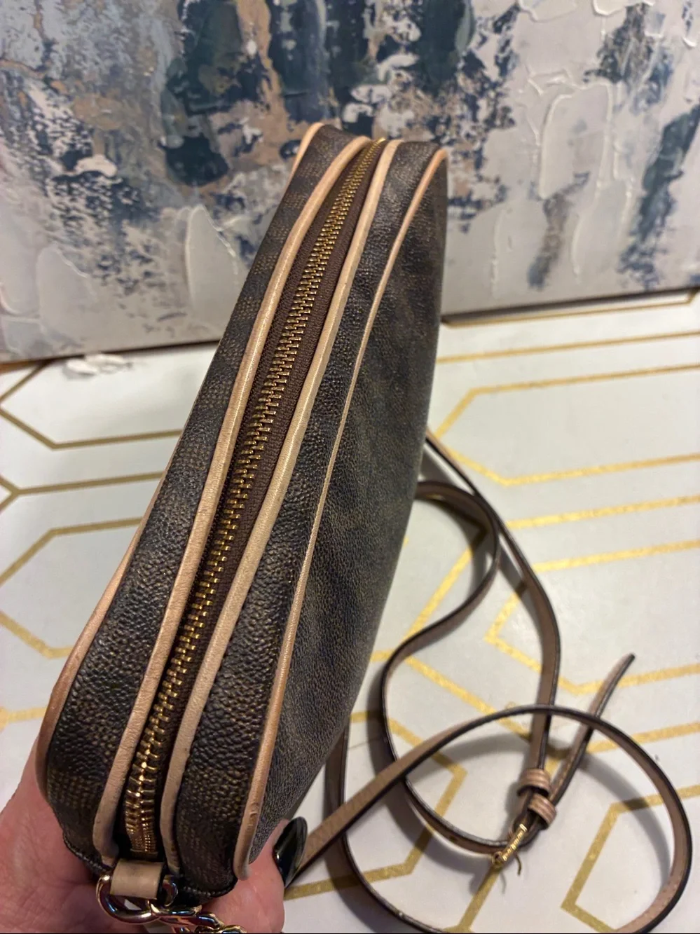 Genuine Michael Kors Brown and Beige MK Signature Crossbody Bag